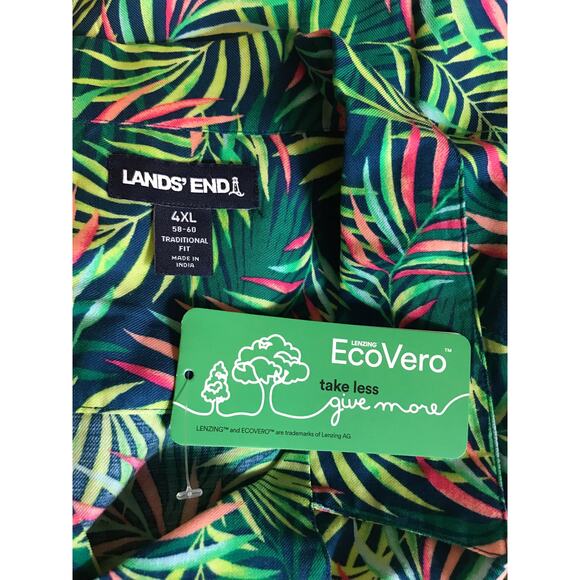 Lands' End Tropical Palm Print Short Sleeve Button Down Shirt 4XL Ecovero - Picture 6 of 8